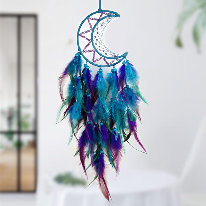 Moon Dream Catcher for Bedroom Black&Blue Feather Dreamcatcher for Kids Girls Adult Dream Catchers Ornaments for Bedroom（2pcs）