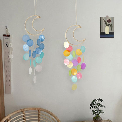 Shell Moon Wind Chime Wall Decor Hanging Mobile Decorative Ocean Handmade Home Decor Eye-catching Exquisite Creative（3pcs）