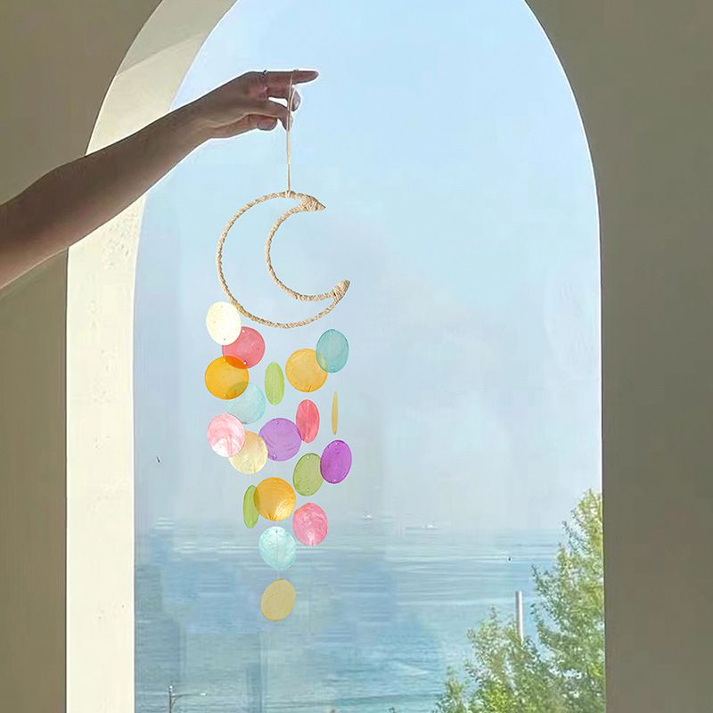 Shell Moon Wind Chime Wall Decor Hanging Mobile Decorative Ocean Handmade Home Decor Eye-catching Exquisite Creative（3pcs）