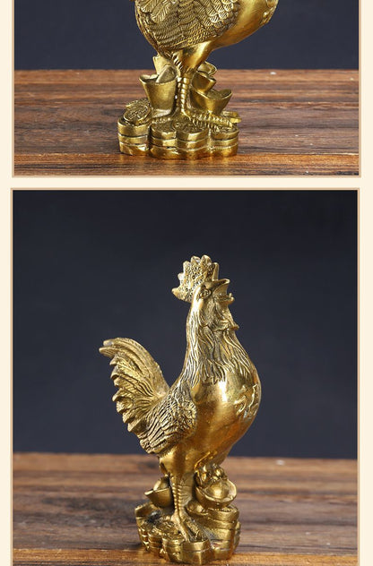 Rooster Figurine Pure Brass Good Luck Chicken Statue Feng Shui Ornament for Home Office Collection Decoration
