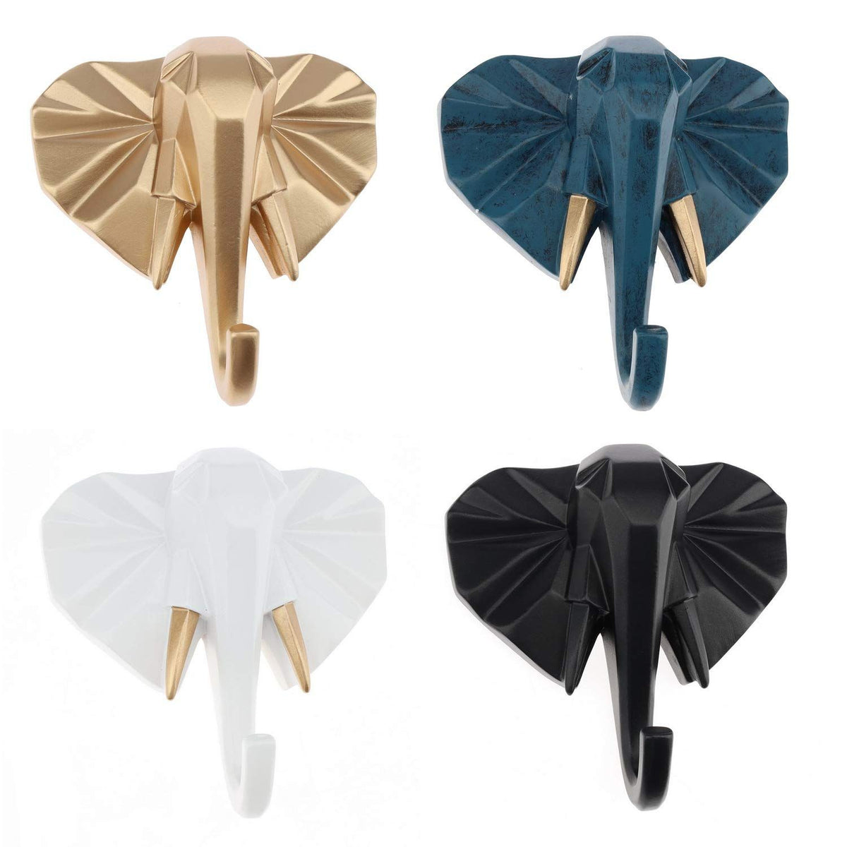 Elephant Head Modern Wall Decoration Resin Animal Creative Hook Home Cloakroom Bedroom Jewelry Display Key Scarf Bag Coat （4pcs）