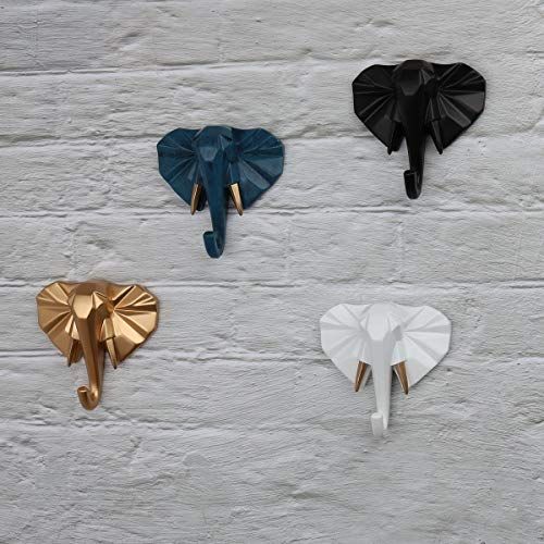 Elephant Head Modern Wall Decoration Resin Animal Creative Hook Home Cloakroom Bedroom Jewelry Display Key Scarf Bag Coat （4pcs）