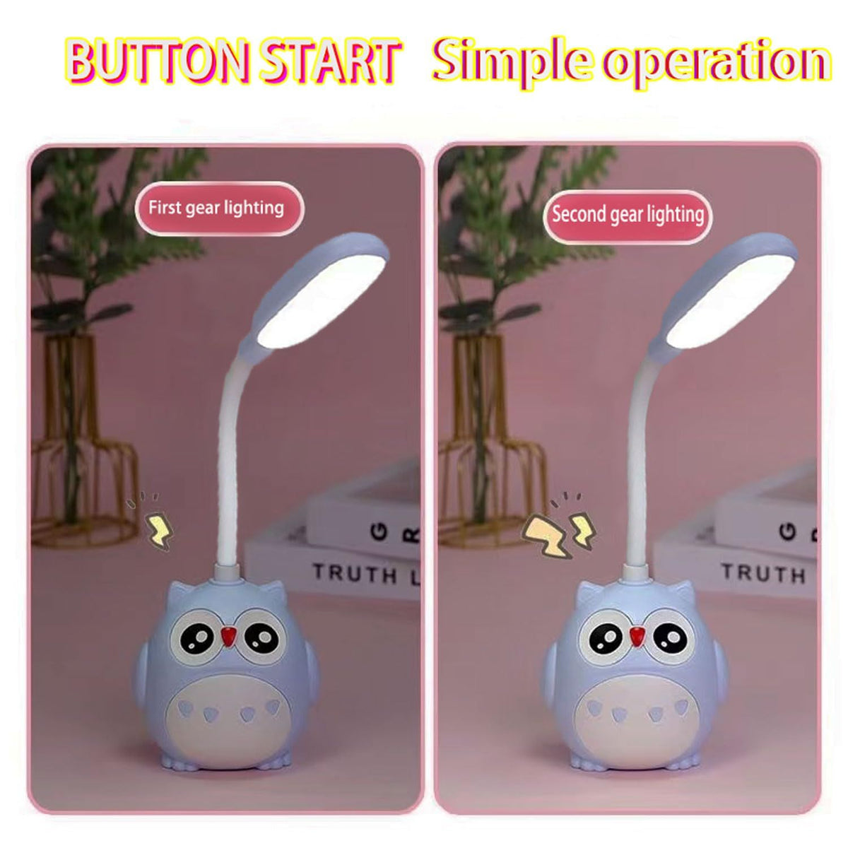 Desk Lamp for Kids,Mini Cute Owl Lamp Night Light,Foldable USB Rechargeable Reading Light Bedroom Children's Bedside (2 PCS)