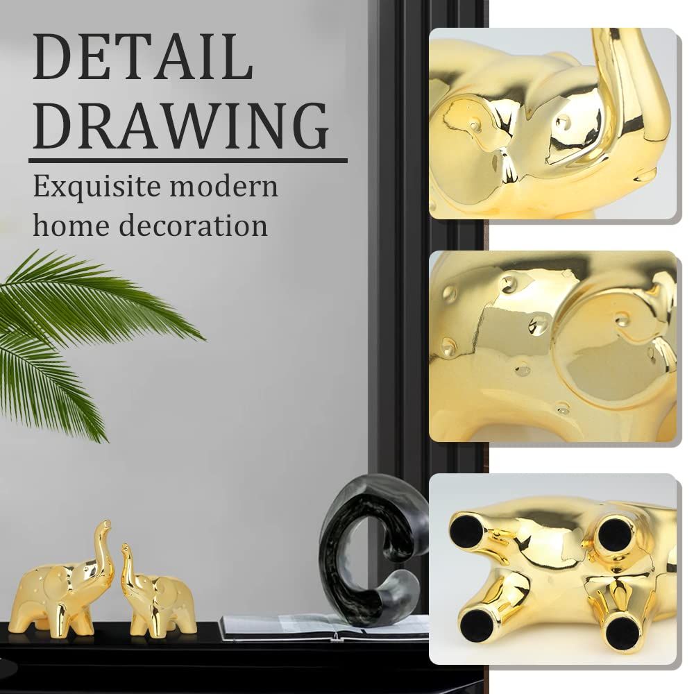 A Pair Elephant Statue Home Decor,Modern Style Figurines,Sculpture for Office Desktop Bookshelf Living Room (Ceramics Gold)