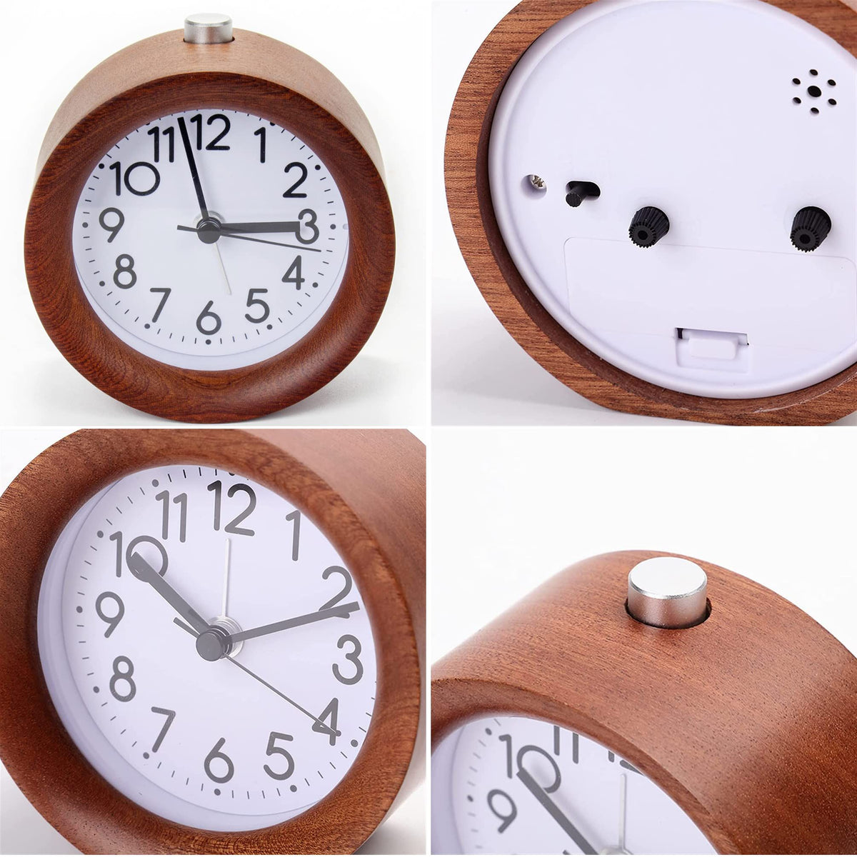 aboveClock Wooden Alarm Clock Bedside, No Ticking Bedside Clock with Snooze and Night Light Function