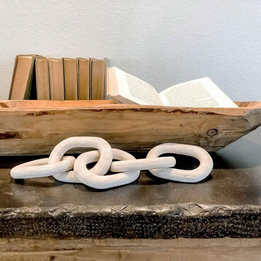 Wood Chain Link Decor,21.6 Hand Carved Decorative Wood Chain,Contemporary Home Decor for Farmhouse Shelf&Side Table A