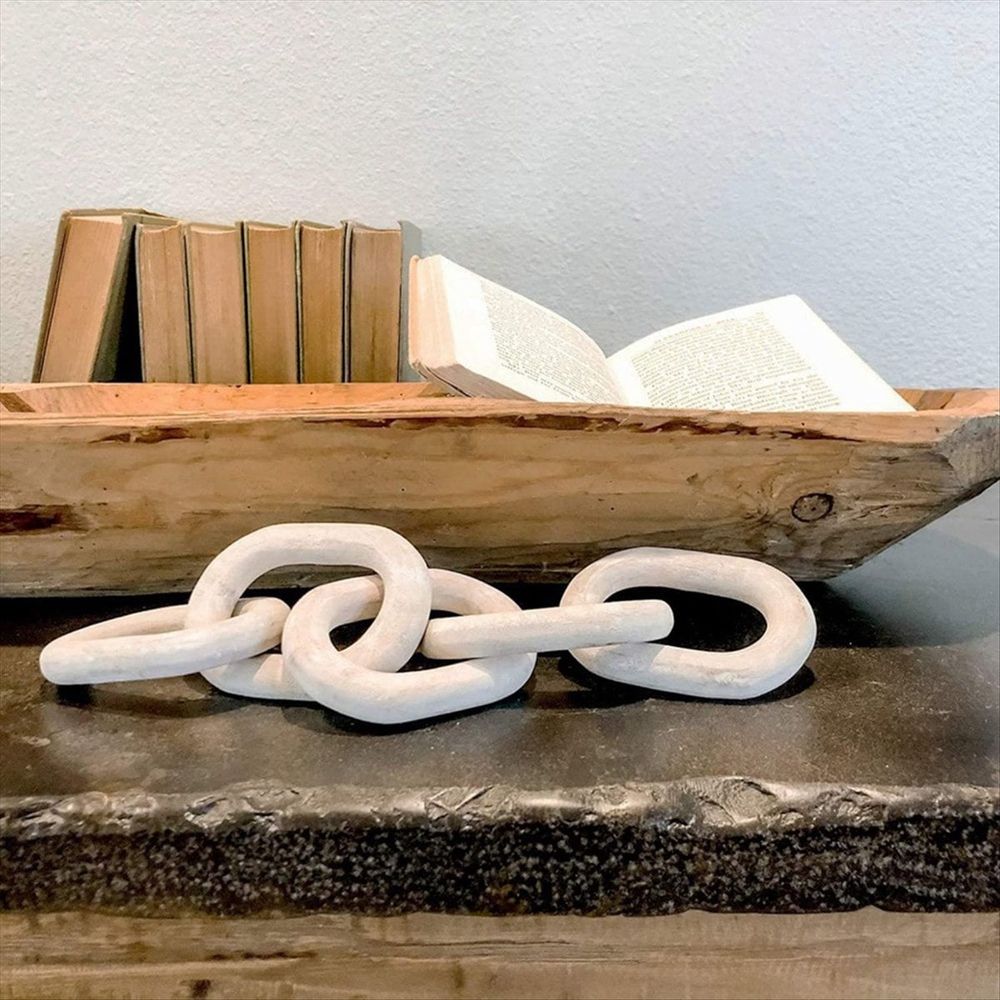 Wood Chain Link Decor,21.6 Hand Carved Decorative Wood Chain,Contemporary Home Decor for Farmhouse Shelf&Side Table A