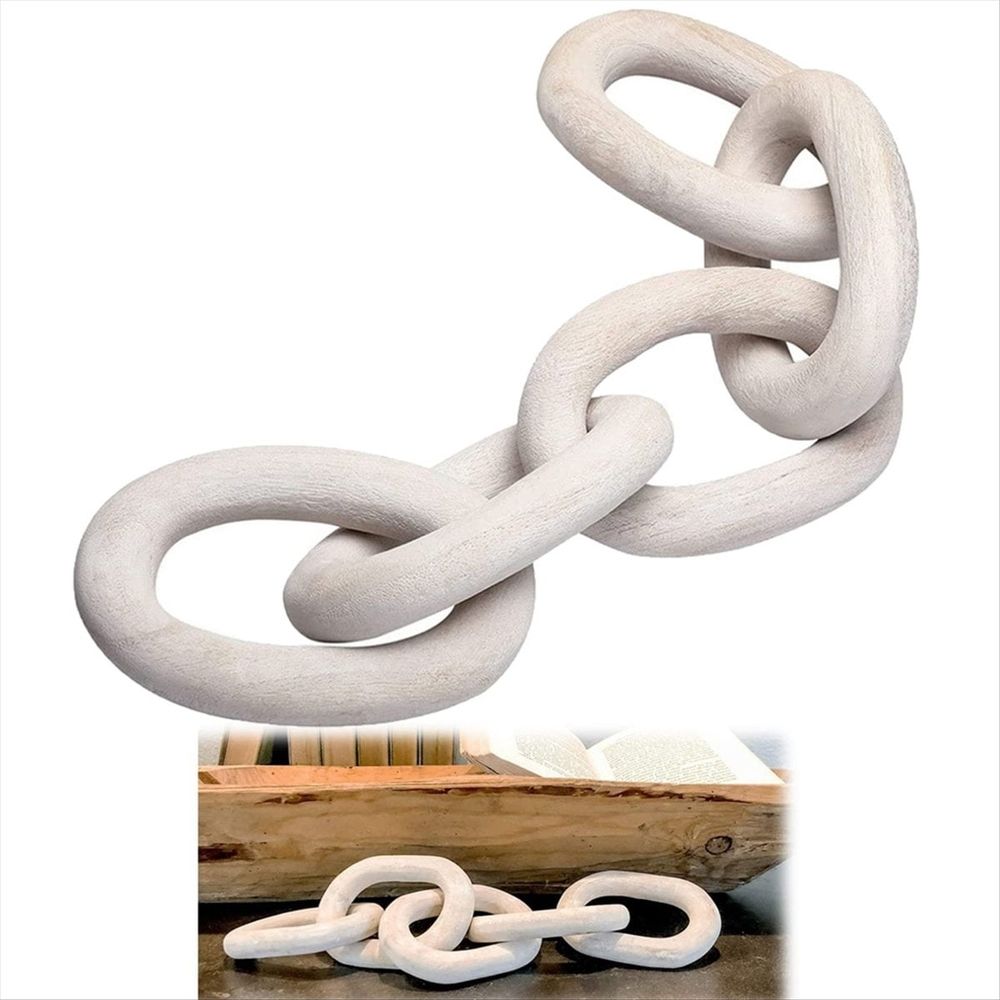 Wood Chain Link Decor,21.6 Hand Carved Decorative Wood Chain,Contemporary Home Decor for Farmhouse Shelf&Side Table A