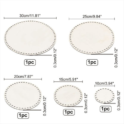 5 Size Wooden Basket Bottom, Round Circle Blank Crochet Basket Wood Base for DIY Basket , (3.9/5.9/7.9/9.9/11.9Inch)