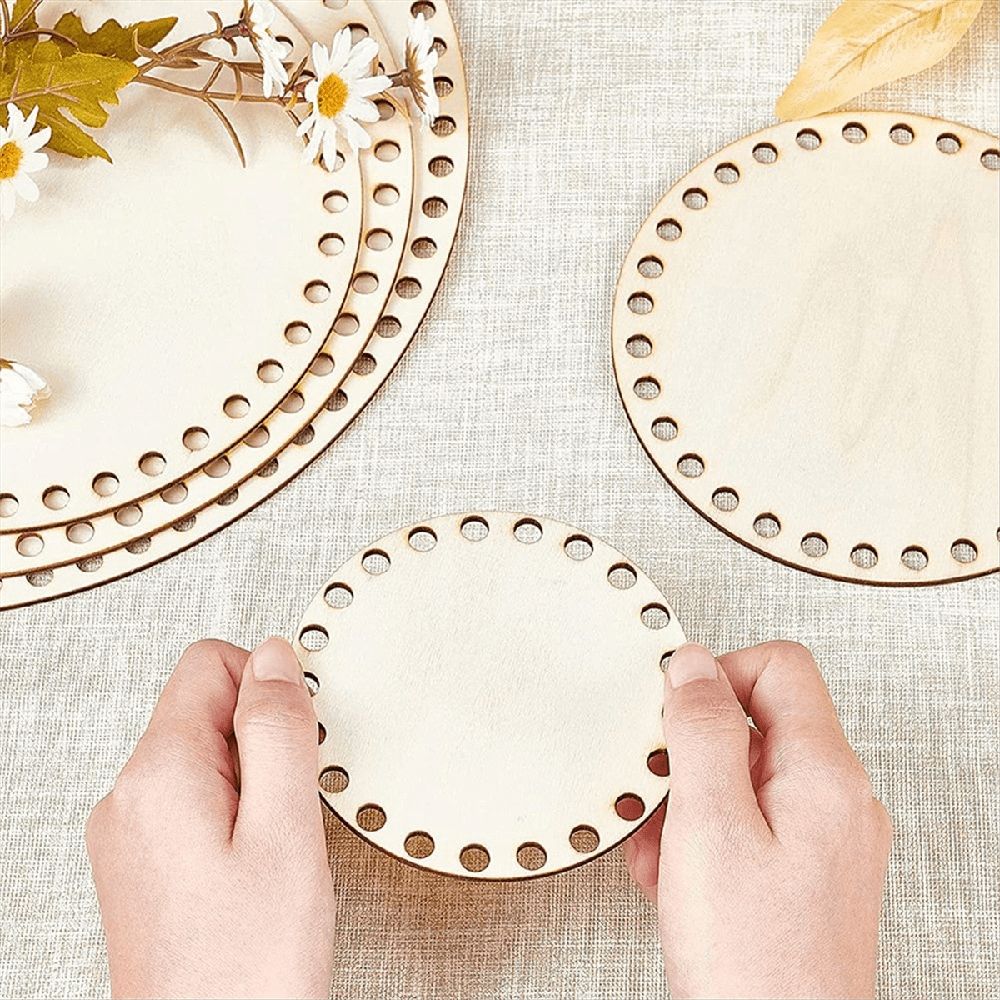 5 Size Wooden Basket Bottom, Round Circle Blank Crochet Basket Wood Base for DIY Basket , (3.9/5.9/7.9/9.9/11.9Inch)