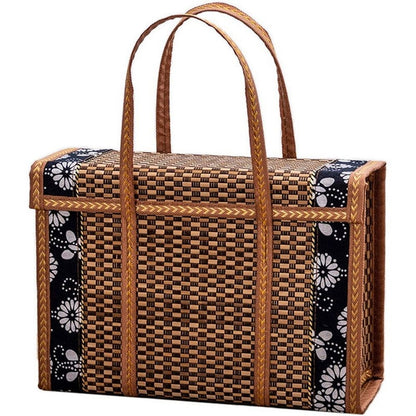 Picnic Woven Basket Wicker Storage Bag Handle Folded Fruit Shopping Food Handle Rattan Grass Fo 4475