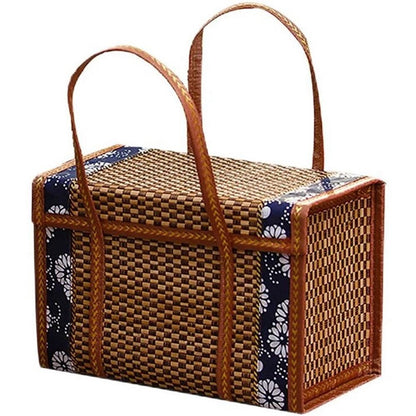 Picnic Woven Basket Wicker Storage Bag Handle Folded Fruit Shopping Food Handle Rattan Grass Fo 4475