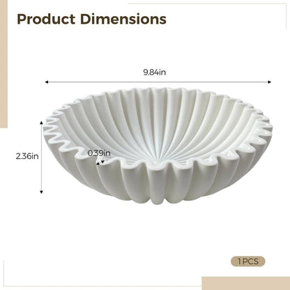Ruffle Decorative Bowl Large, Resin Sculpture with Flowing Ruffle Design, Marble Texture, White Finish, Perfect for Modern Home Decor and Centerpieces