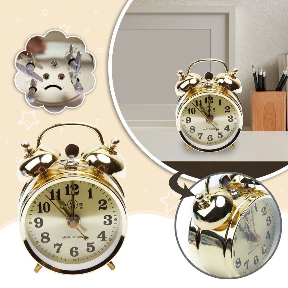 Alarm Clock Metal Vintage Alarm Clock Extra Loud Manual Wind Up Analog Retro Backlight