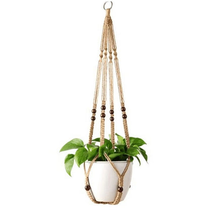 Indoor Jute Hanging Planter Basket With Wood Beads Decorative Flower Pot Holder No Tassels For Indoor Outdoor Boho Home Decor 35 Inch Brown