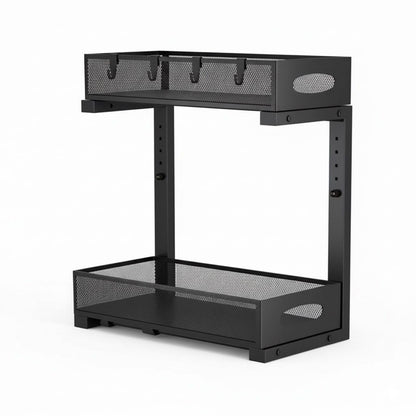 CARLA HOME 2 Pack Under Sink Organizer Pull Out Sliding Cabinet Storage Shelf with Height Adjustable for Kitchen, Bathroom or Laundry Room (Black)