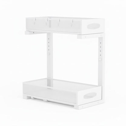 CARLA HOME 2 Tier Under Sink Organizer Pull Out Sliding Cabinet Storage Shelf with Height Adjustable for Kitchen, Bathroom or Laundry Room (White)