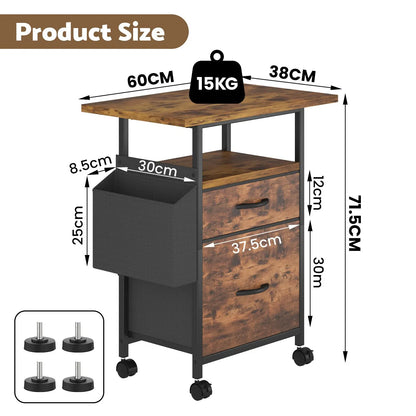 61x38cm Walnut Printer Stand, 4-Tier Mobile File Cabinet with Storage Drawer
