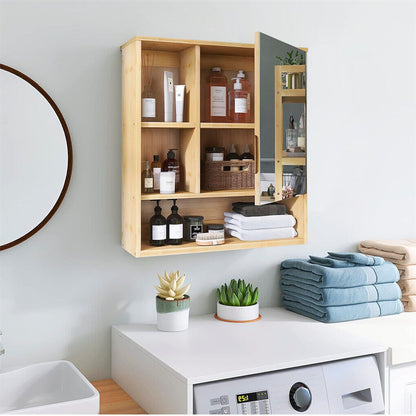Bamboo Wall Medicine Cabinet Mirror 55.5cm 5 Shelf