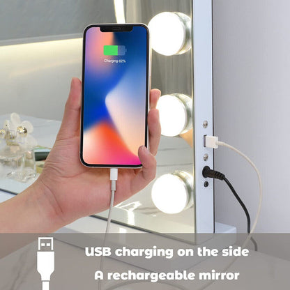 White Bluetooth Hollywood Mirror Rectangle Vanity Wall Light