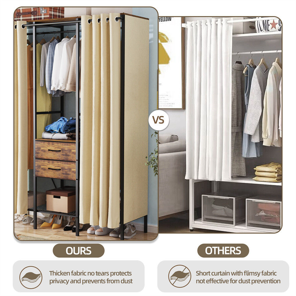 XXL Heavy Duty Wardrobe Closet w/ Shelf, Drawer & Rack