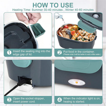 2 in1 Home Car Electric Lunch Box Stainless Steel Food Heating Bento Box AU Plug