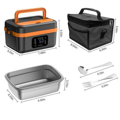 Portable 1L Cordless Electric Heated Lunch Box 16000mAh 60W 304 Stainless Steel Black& orange
