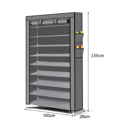 9 Tier Shoe Rack Portable Storage Cabinet Organiser Portable Wardrobe W/ Cover Gray