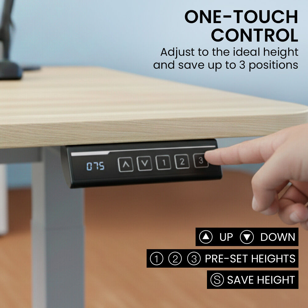 FORTIA Sit To Stand Standing Desk, 120x60cm, 72-118cm Electric Height Adjustable, Light Oak Style Desktop Silver Frame