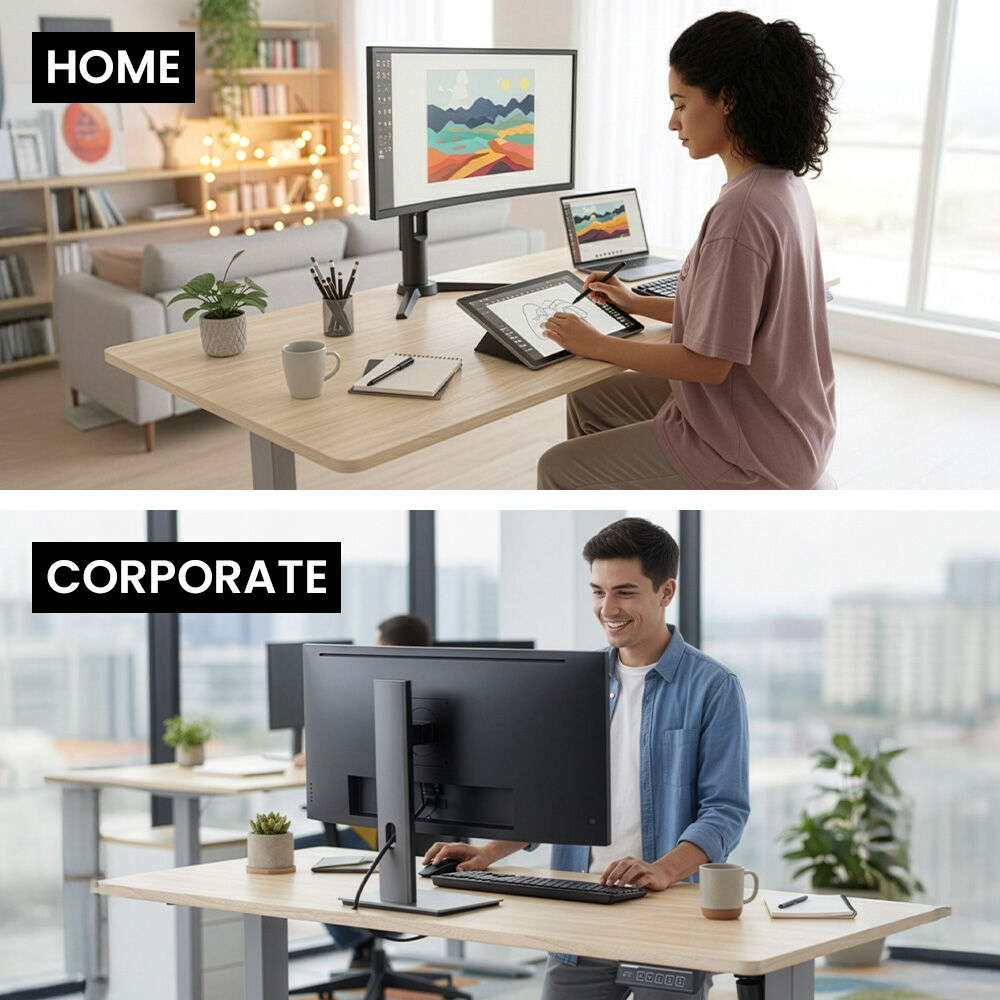 FORTIA Sit To Stand Standing Desk, 120x60cm, 72-118cm Electric Height Adjustable, Light Oak Style Desktop Silver Frame