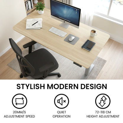 FORTIA Sit To Stand Standing Desk, 120x60cm, 72-118cm Electric Height Adjustable, Light Oak Style Desktop Silver Frame