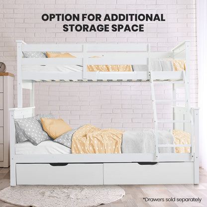 Kingston Slumber Triple Wooden Single Over Double Bunk Bed Frame for Kids, Convertible Design, White