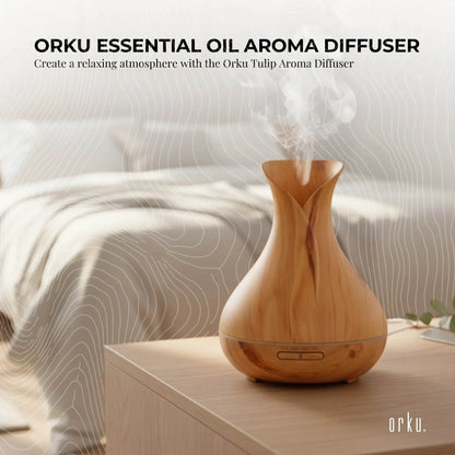 Essential Oil Aroma Diffuser Tulip Light Wood  -Ultrasonic Mist Humidifier
