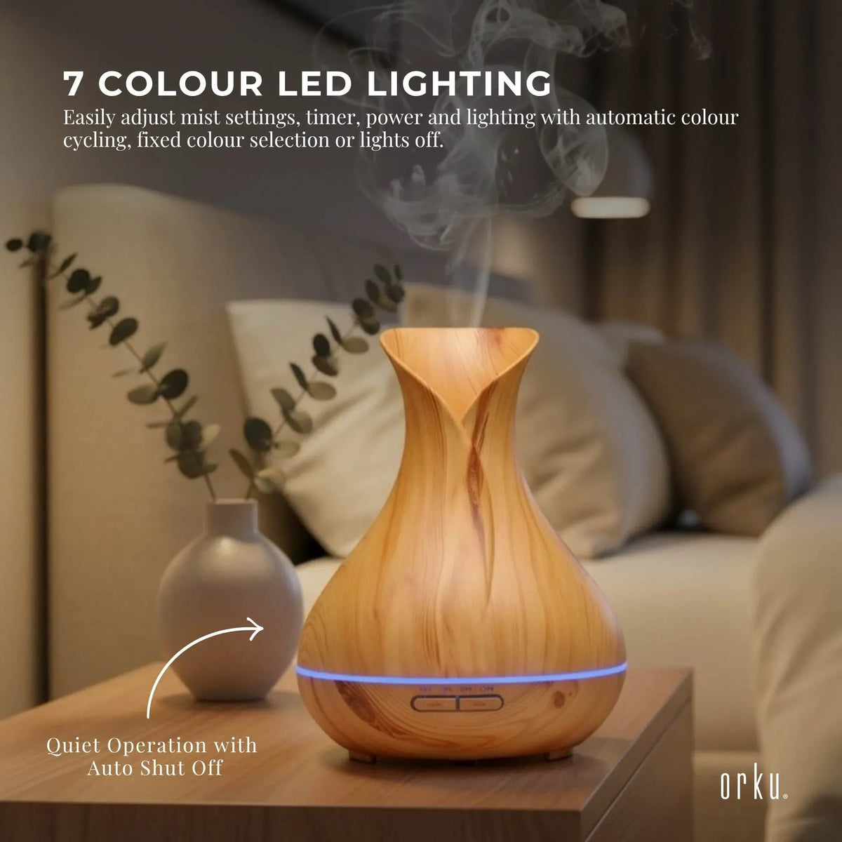 Essential Oil Aroma Diffuser Tulip Light Wood  -Ultrasonic Mist Humidifier