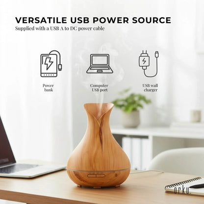 Essential Oil Aroma Diffuser Tulip Light Wood  -Ultrasonic Mist Humidifier