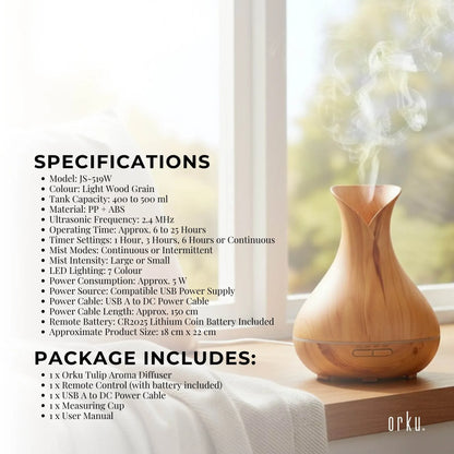 Essential Oil Aroma Diffuser Tulip Light Wood  -Ultrasonic Mist Humidifier