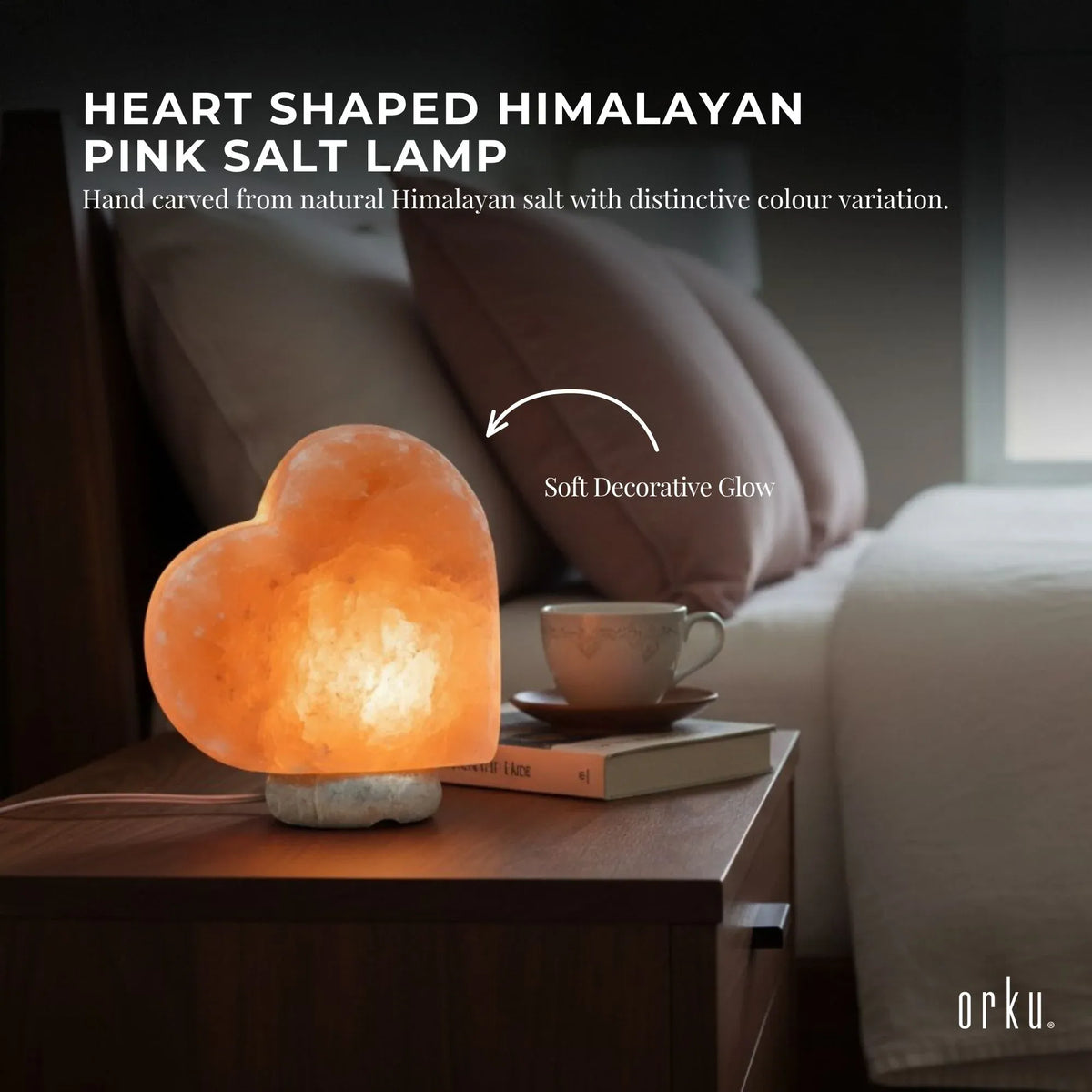 Orku Heart Shaped Himalayan Pink Salt Lamp - Hand Carved Love Night Light