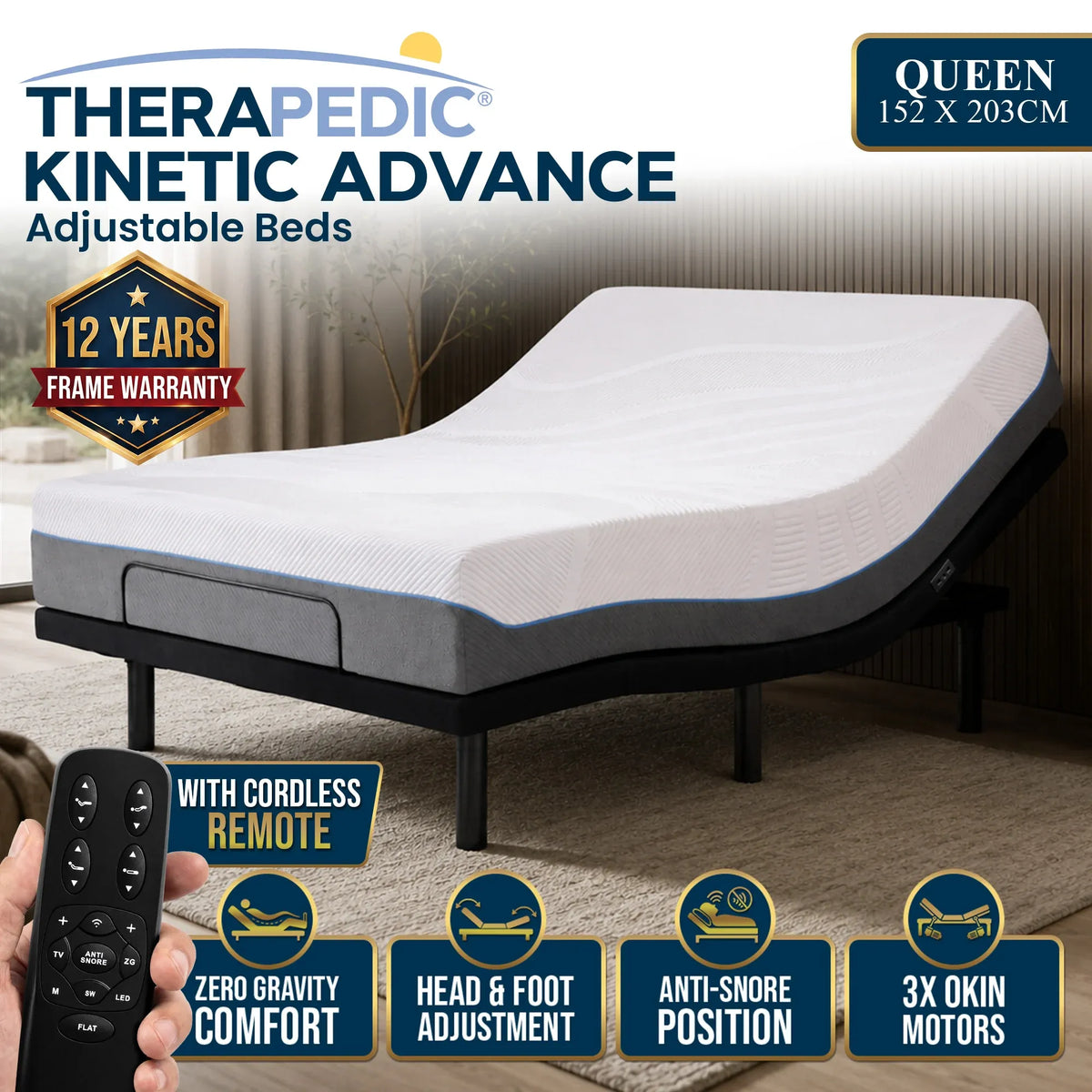 Therapedic Kinetic Advance Adjustable Queen Bed Base with Head Tilt