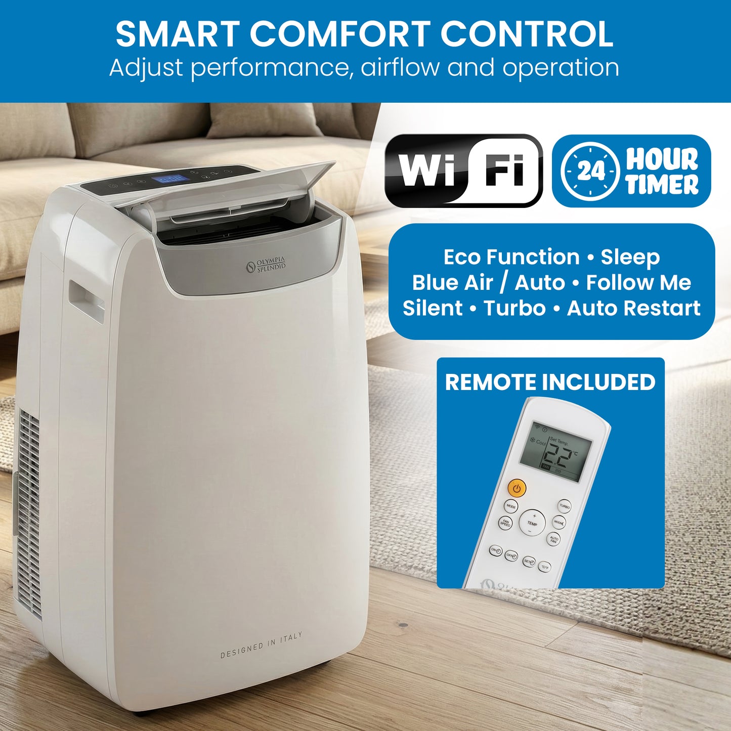 Olimpia Splendid 3.5kW Portable Air Conditioner with Wifi & Remote AIRPRO14HP