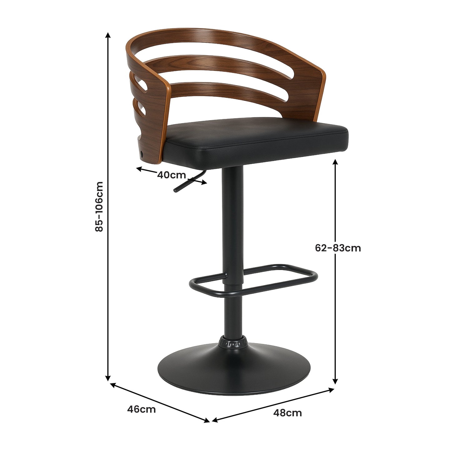 Sarantino Set Of 2 Bentwood Walnut Barstool Adjustable Height Swivel Footrest