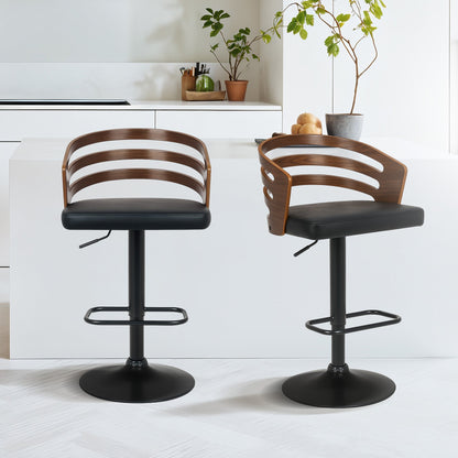 Sarantino Set Of 2 Bentwood Walnut Barstool Adjustable Height Swivel Footrest