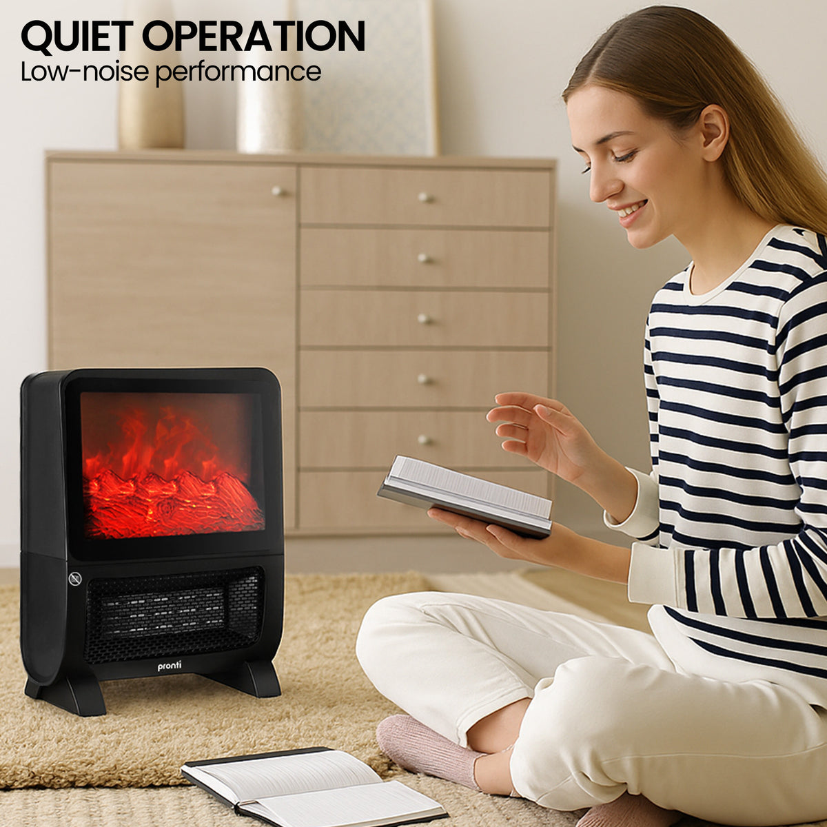 Pronti 2000W 3D Fire PTC Electric Portable Room Heater