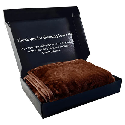 Laura Hill 800-GSM Mink Blanket Gift Boxed Queen Size Double-Sided Soft Plush Bed Faux Throw Rug Chocolate