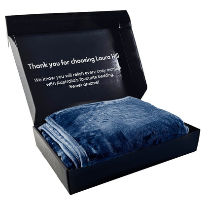 Laura Hill 800-gsm Faux Mink Throw Rug Blanket Queen Size Double-sided Large 220 X 240cm Heavy - Blue