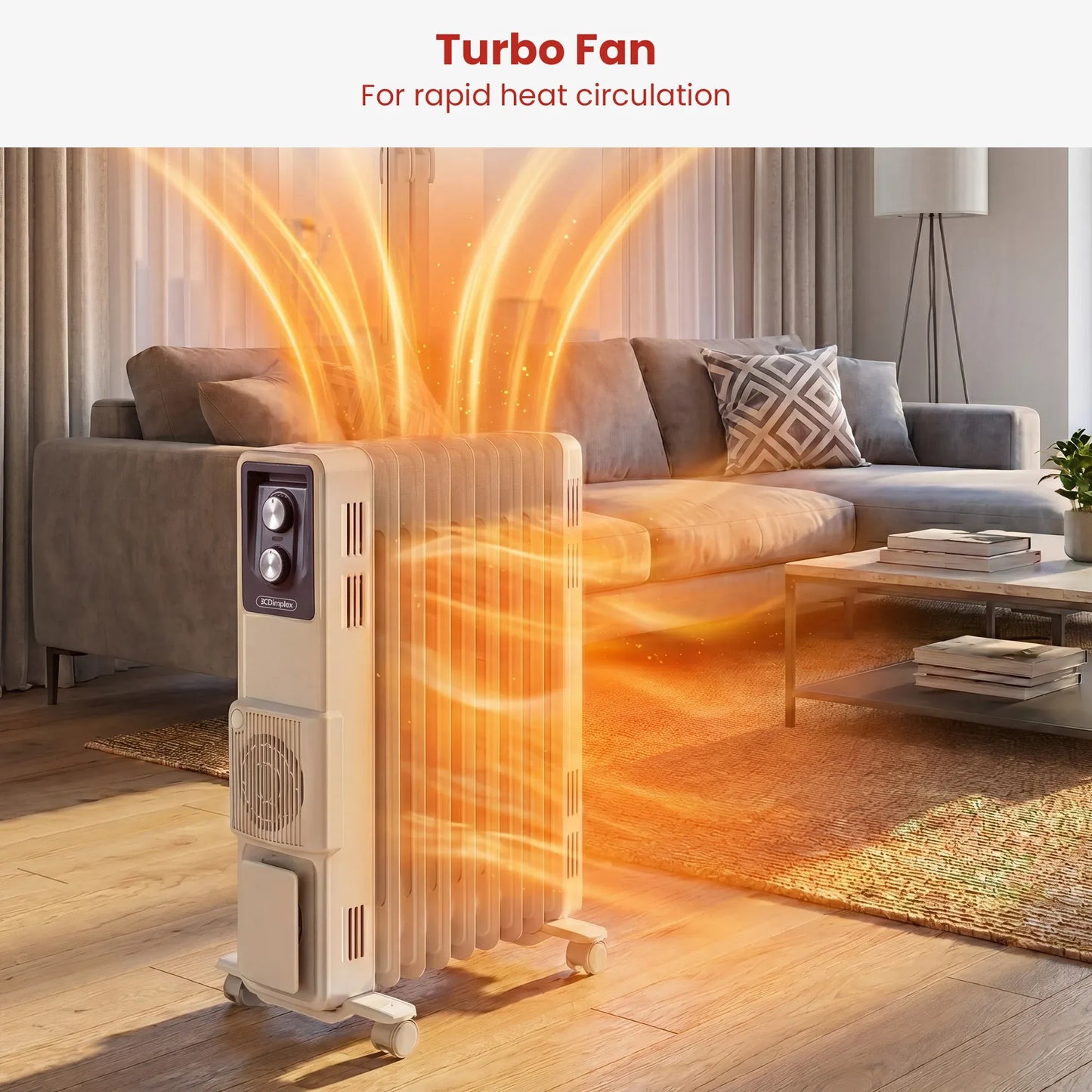 Dimplex 2.4kW Oil Column Heater with Turbo Fan 9 Fin Portable Radiator