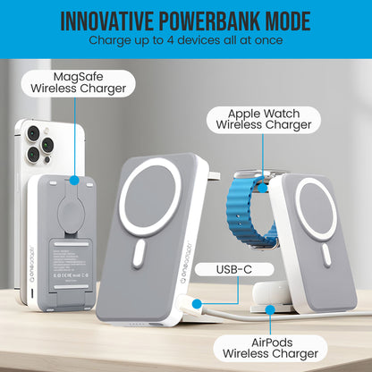 OneAdaptr OneGo Grey 5 in 1 MagSafe Charging Stand Power Bank