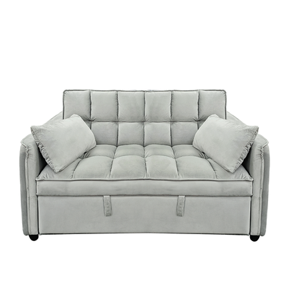 Sarantino Quincy 2-Seater Velvet Sofa Bed in Light Grey with Wooden Frame and Tufted Design