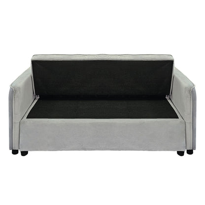 Sarantino Quincy 2-Seater Velvet Sofa Bed in Light Grey with Wooden Frame and Tufted Design