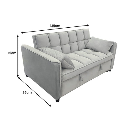 Sarantino Quincy 2-Seater Velvet Sofa Bed in Light Grey with Wooden Frame and Tufted Design
