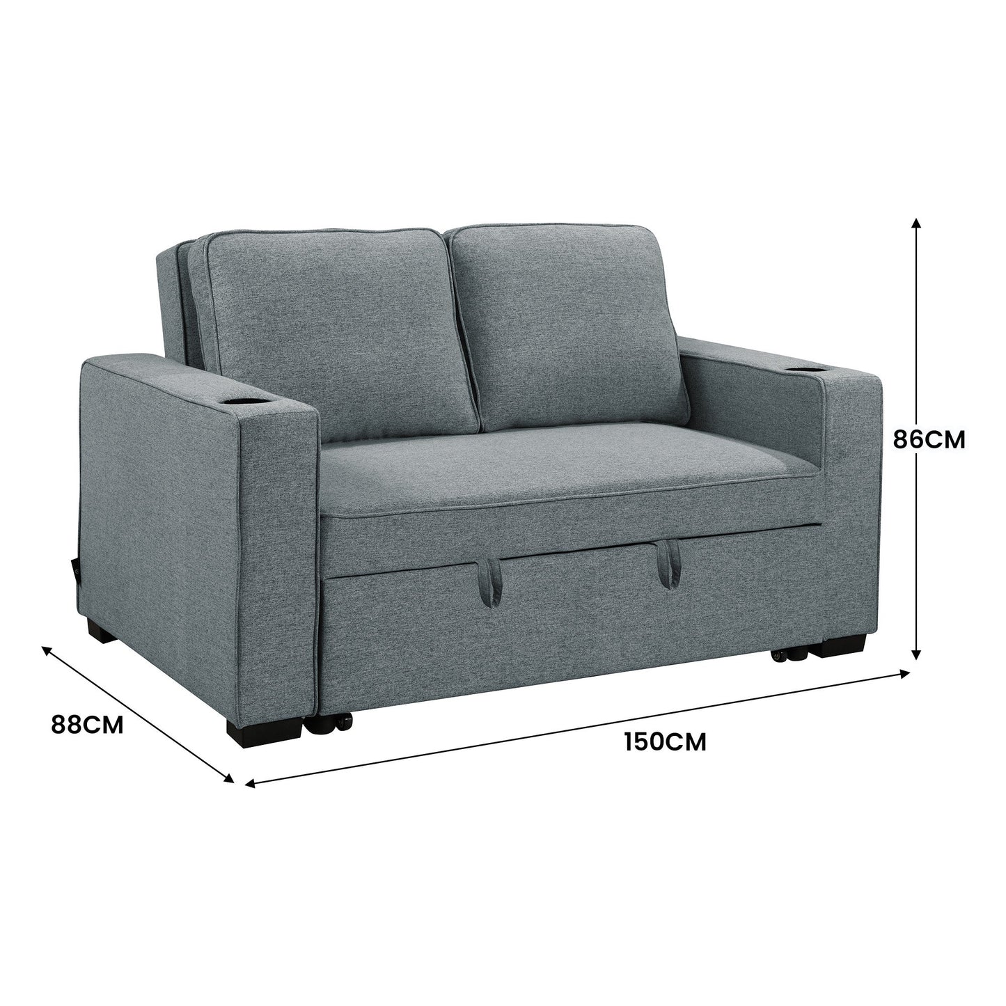 Sarantino Hoffman Linen Sofa Bed with Cushions & Cup Holders Airforce Blue